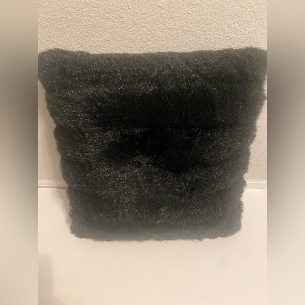 Lush Black Faux Fur Pillow - Picture 2 of 2